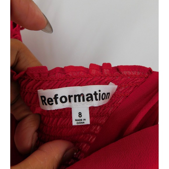Reformation Red Cherry Kourtney Sweetheart Adjustable Midi Dress Size 8 - Picture 5 of 7
